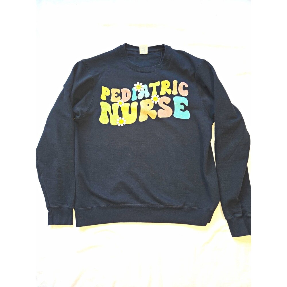 Pediatric Nurse Sweatshirt Port Company Black Groovy Retro Graphic Unisex Size S